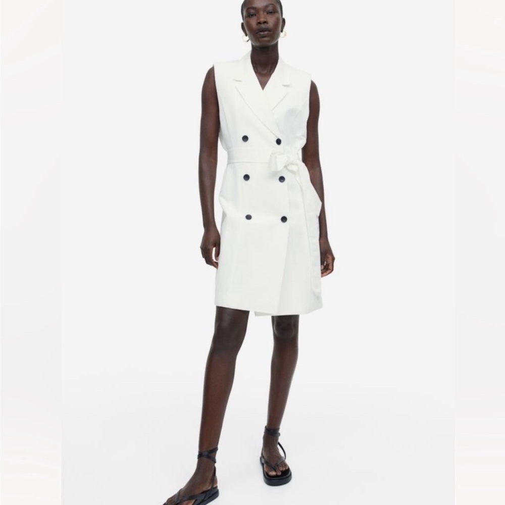 H&M White Double-Breasted Mini Dress